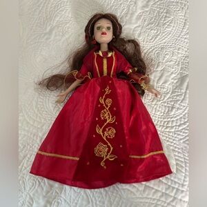 Brass Key Collectibles Disney Princess Belle Porcelain Doll in Red Satin Dress